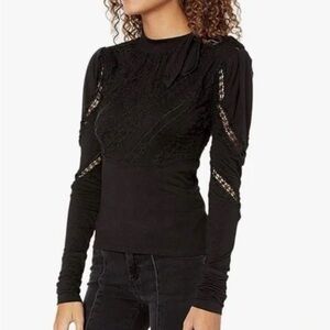 Free People Black Lace Detail Blouse